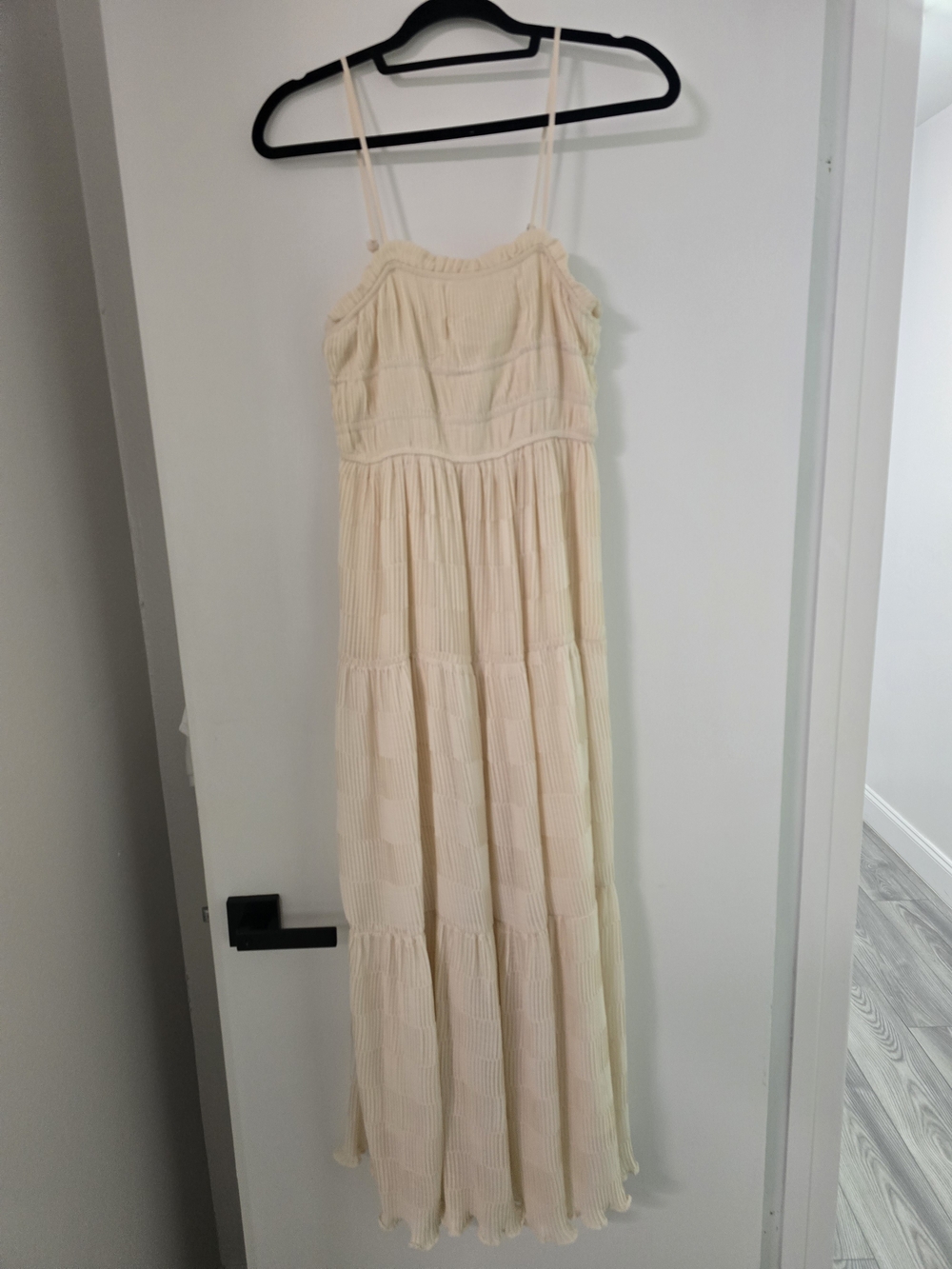 Women's Cream Tiered Maxi Dress with Spaghetti Straps